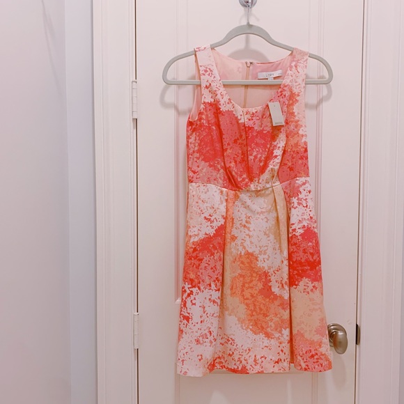 BNWT⚡️ANN TAYLOR/LOFT PETITES PINK/ORANGE/CREAM FANCY/FORMAL/SUMMER DRESS⚡️2P - Picture 4 of 14